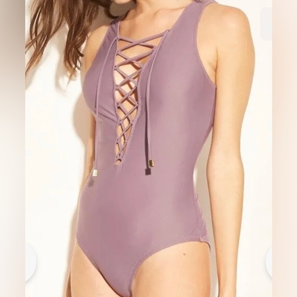 NWT Women’s One-Piece Sz.M Lavender Purple Steel Shade & Shore Brand Swimsuit - Picture 2 of 8